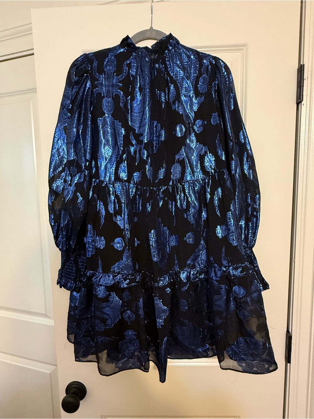 Alice + Olivia Black Dress with Metallic Blue Floral Burnout